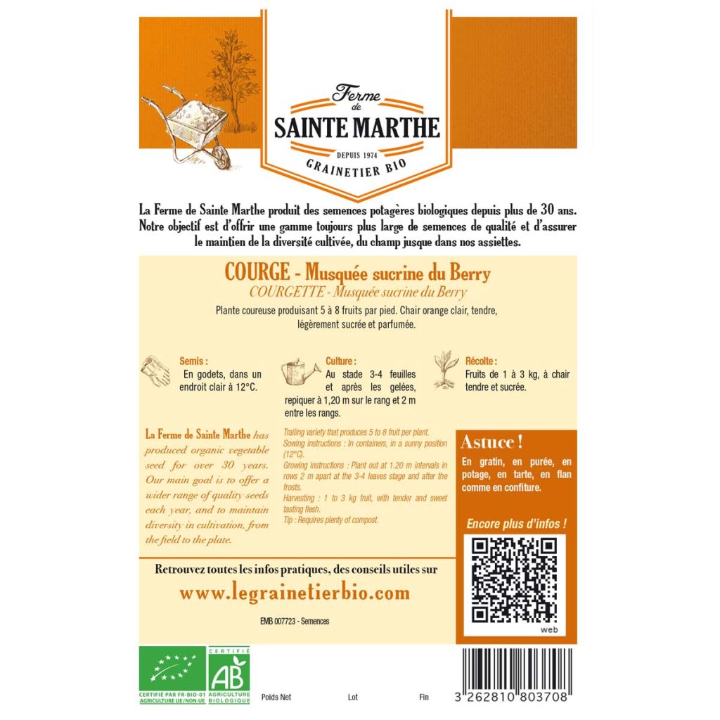 Myskikurpitsa Sucrine du Berry luomu - Ferme de Sainte Marthe