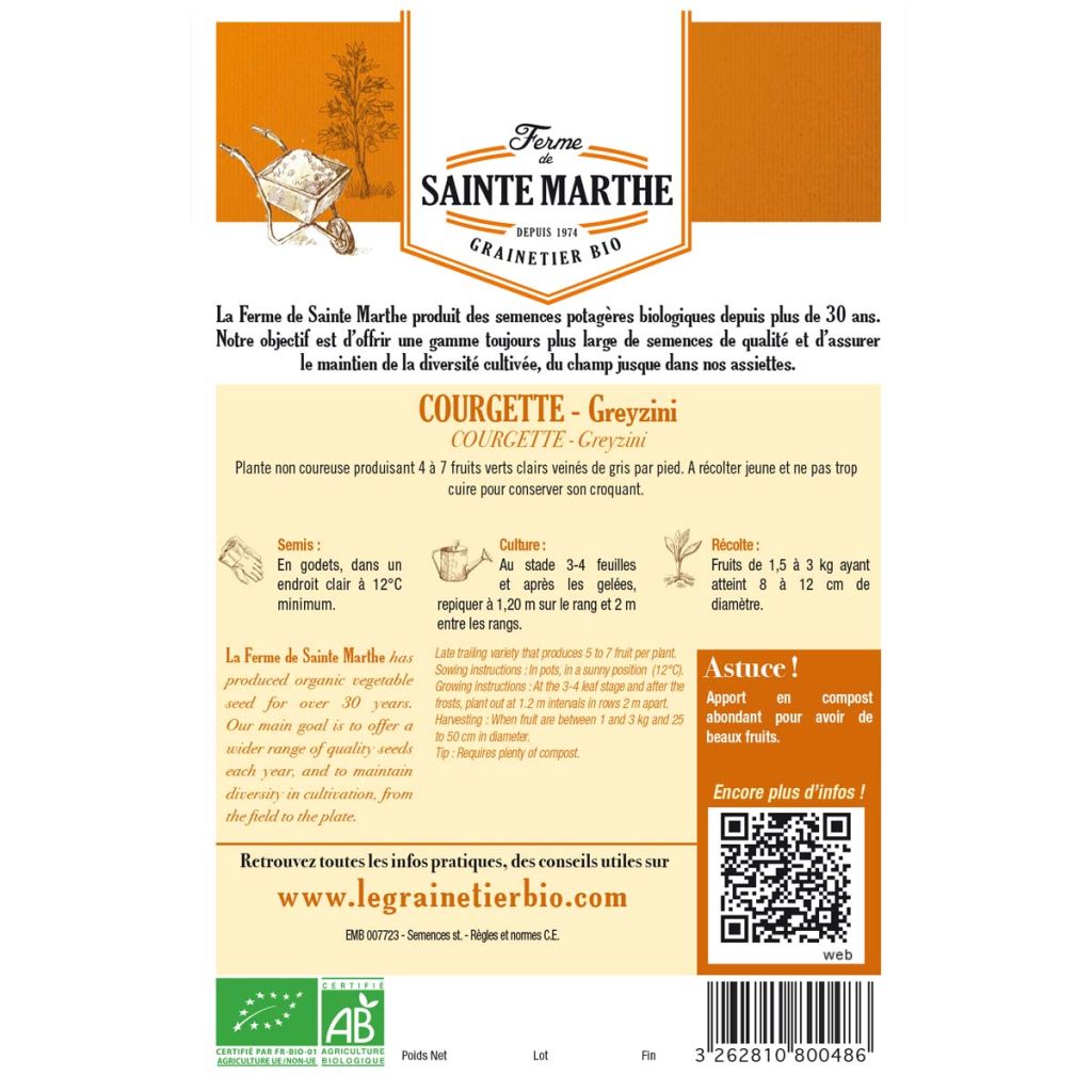 Kesäkurpitsa Grisette de Provence luomu - Ferme de Sainte Marthe