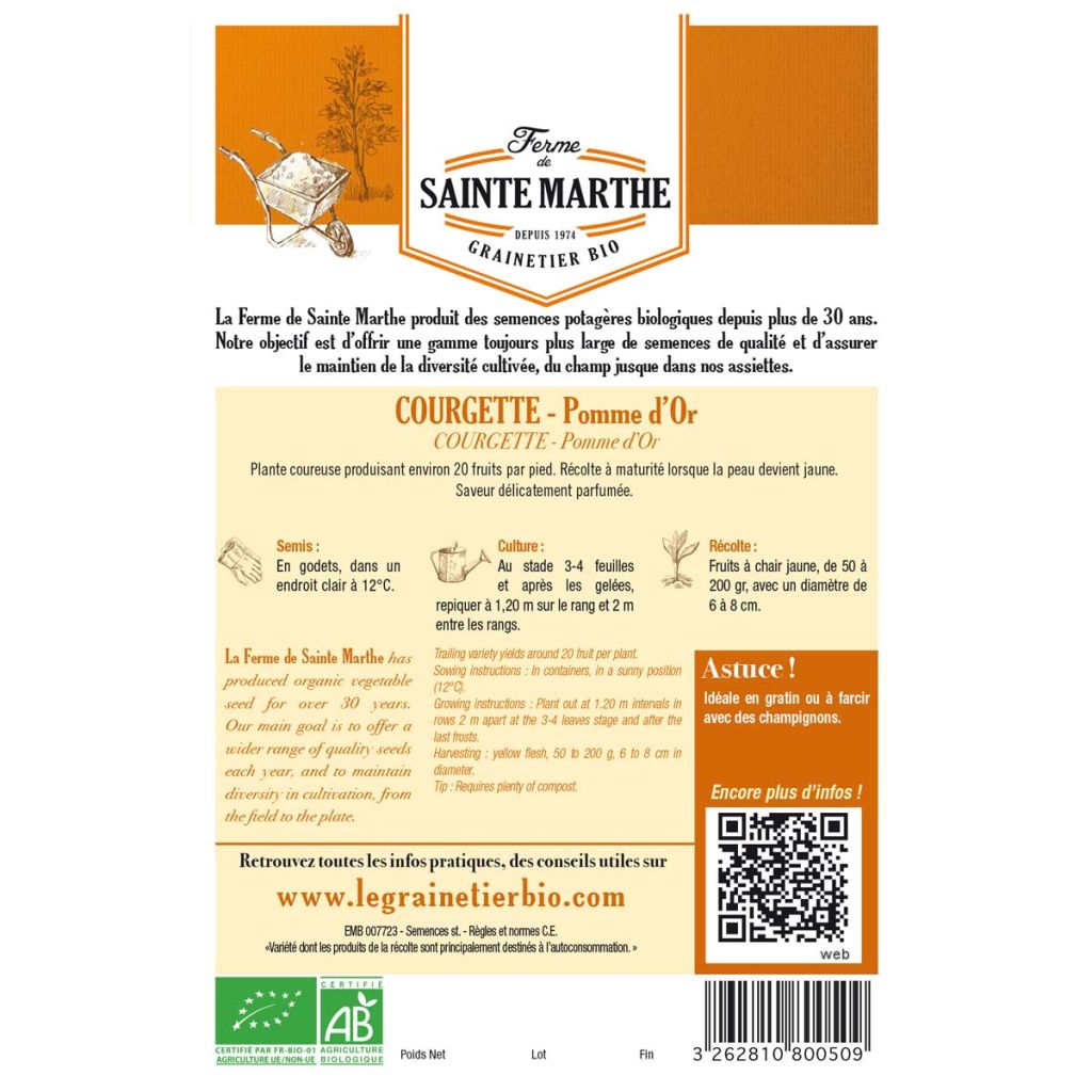 Talvikurpitsa Pomme d'Or luomu - Ferme de Sainte Marthe