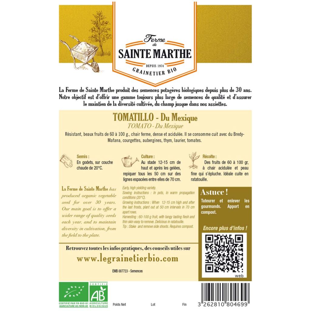 Tomatillo luomu - Ferme de Sainte Marthe - Physalis ixocarpa