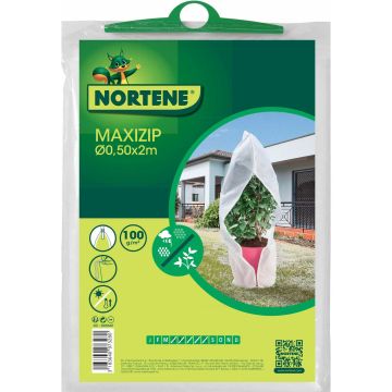 Valkoinen talvisuojapeite kasville ja ruukulle vetoketjulla 100 g/m² 2 m x 0,50 m.